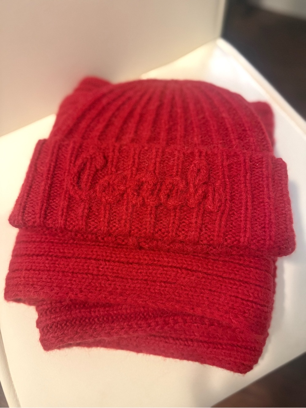 Coach Alpaca Wool Blend Matching Beanie & Scarf- Red - Picture 4 of 10